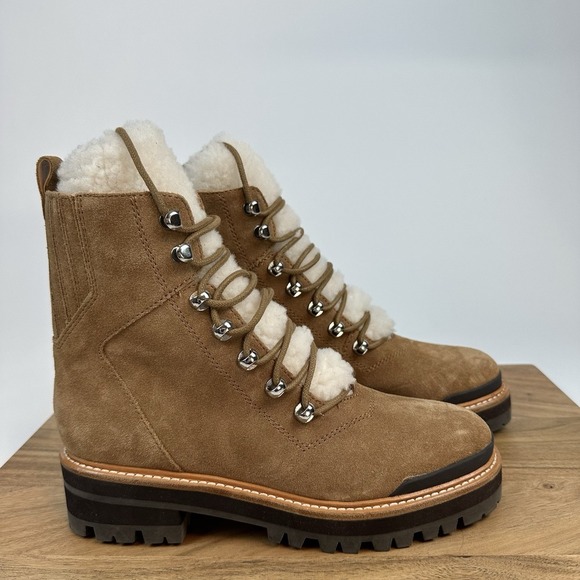 New‎ Womens Marc Fisher LTD Izzie Brown Suede Shearling Ankle Boots Size 7 M - Picture 1 of 8